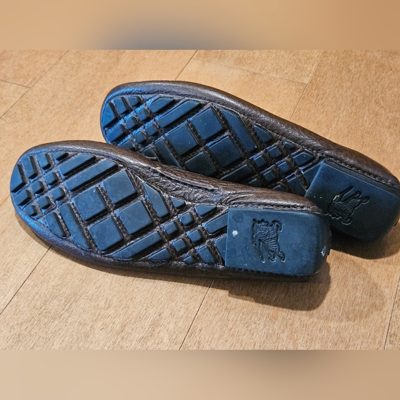 Burberry 37.5 Dark Brown Pebbled Leather Driving Loafers Silver Snaffle Bit - Picture 6 of 6